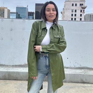 green faux leather jacket